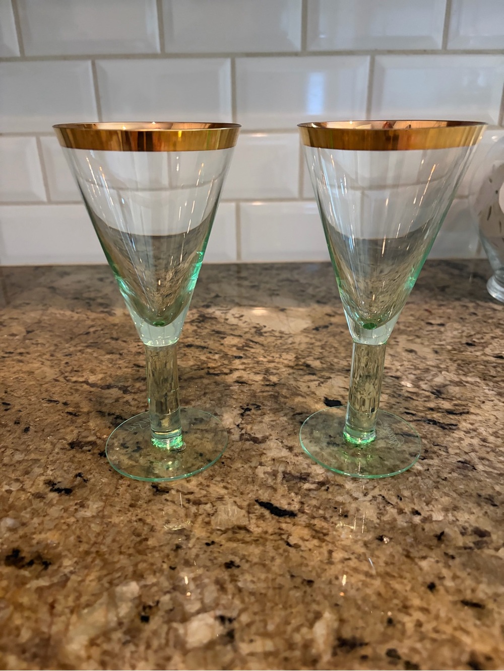 (2) STEPHEN SMYERS 7" Gold Gilt Glasses Neapolitan Wine Cocktail Dessert